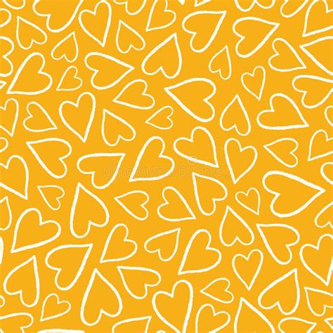 Hand Drawn White Tossed Heart Outlines Pattern On A Yellow Background