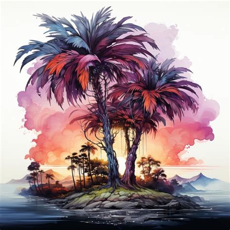 Premium Photo Painting Of A Tropical Island With Palm Trees And A