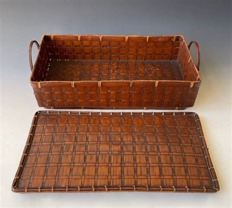 Japanese Antique Bamboo Flat Basket With Lid Zentner Collection