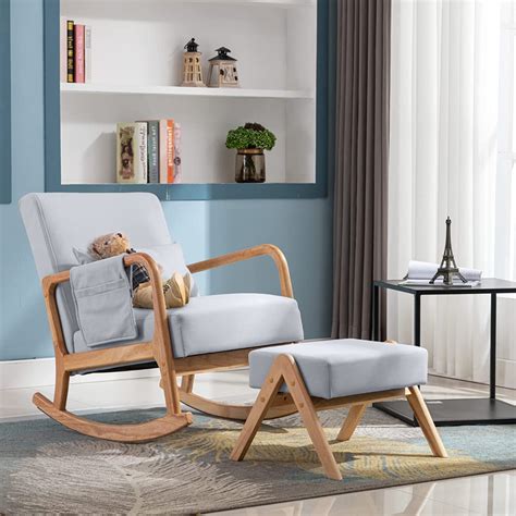 Okakopa Nursery Rocking Chairs With Ottoman Upholstered Nursery Rocker Chair Glider Modern