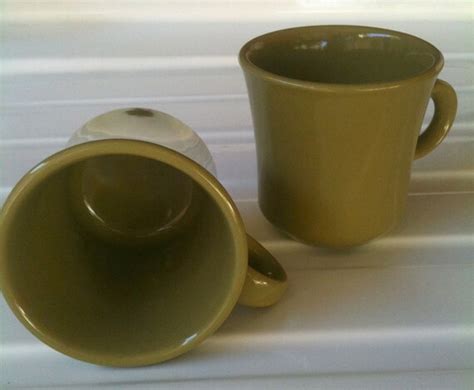 Vintage Olive Green Mugs Thick Ceramic Avocado By Thedishgarden