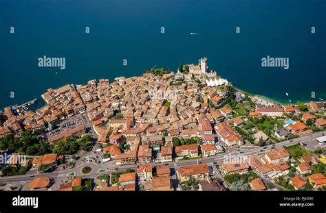 Aerial View Castello Di Malcesine Castle Of Malcesine With Harbor