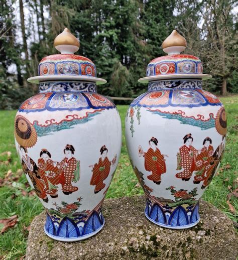 Proantic Pair Of Vases Pots Covered Imari Porcelain From Japan Arita