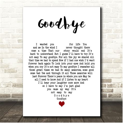 Kenny Rogers Goodbye White Heart Song Lyric Print - SongLyricPrints.co.uk