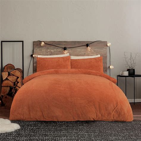 Sleepdown Teddy Fleece Rust Orange Duvet Cover Quilt Bedding Set With