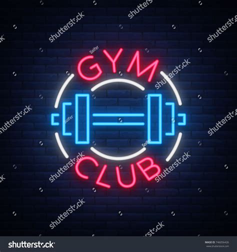 Logotype Gym Sign In Neon Style Isolated Vector Illustration A Glowing