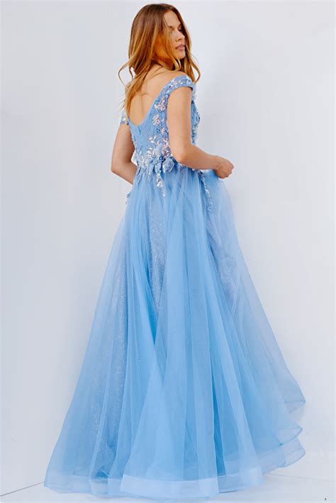 Robe Off Shoulder En Tulle Bleu Ciel Mirage