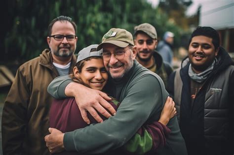 Premium Photo Portrait Of A Diverse Group Hugging At A Community Event