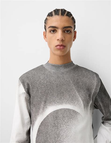 Printed Ribbed Long Sleeve T Shirt Men Bershka