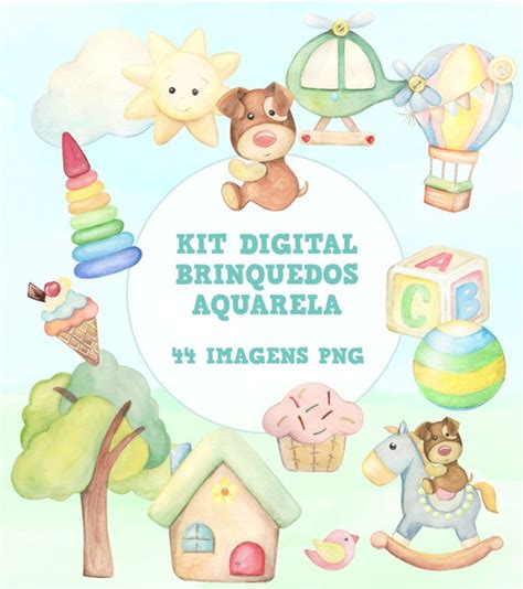 Kit Digital Brinquedos Aquarela 310 Elo7 Produtos Especiais