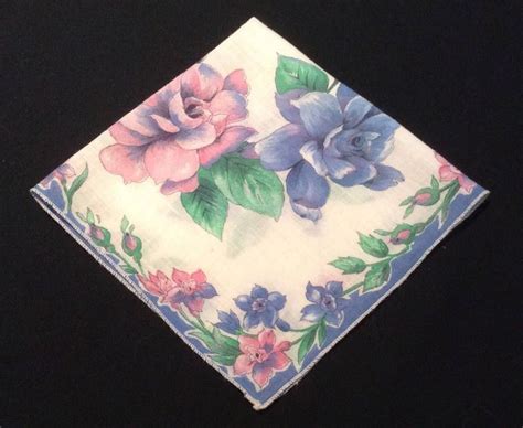 Vintage Floral Handkerchief Flower Hankerchief Pink And Etsy Vintage Handkerchiefs Vintage