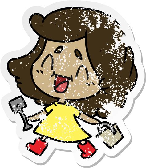 Mano Dibujado Afligido Pegatina Dibujos Animados De Linda Kawaii Niña Con Cubeta Y Pala 45019579 Png