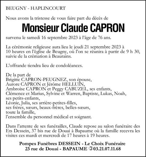 Monsieur Claude Capron Pompes Fun Bres Dessein