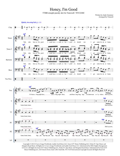 Honey I M Good Arr Timorell By Andy Grammer Sheet Music For TTBB