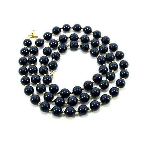 Long Vintage Monet Navy Blue Beaded Necklace Blue Beaded Necklace Vintage Necklace Vintage