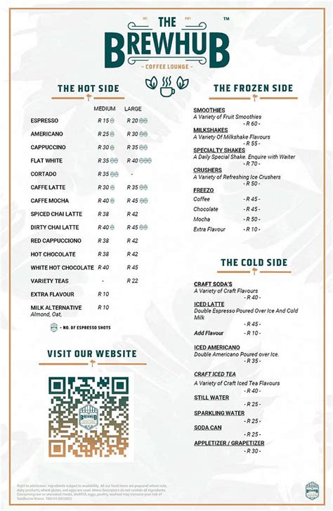 Menu The Brewhub Coffee