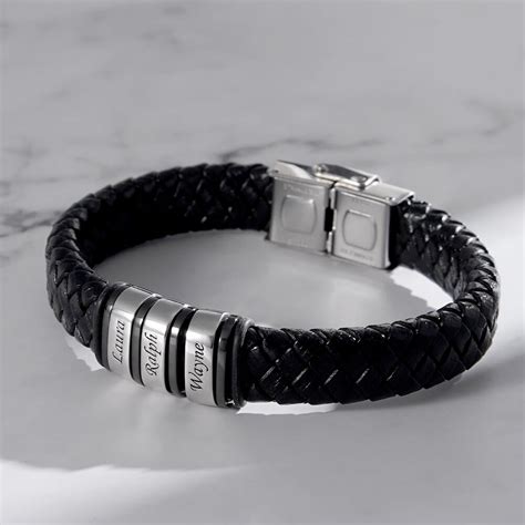 Personalized Mens Beads Braid Name Leather Bracelets With 1 10 Beads