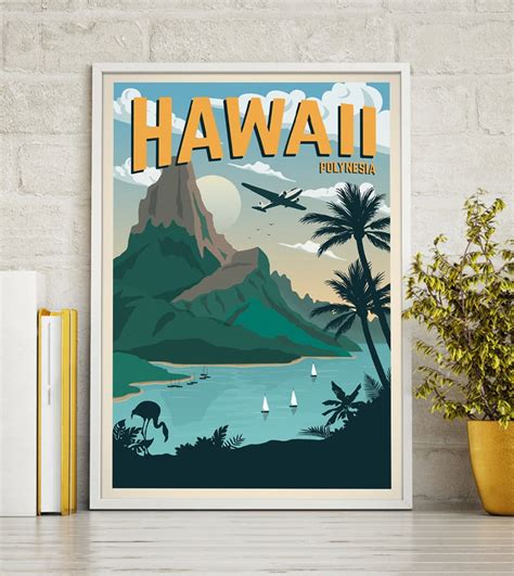 Hawaii Vintage Travel Poster Travel Decoration Wall Art | Etsy