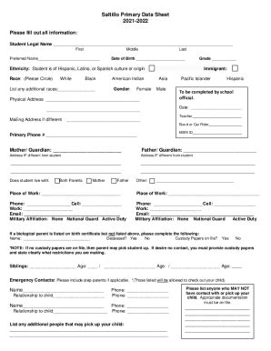 Fillable Online Saltillo Primary Data Sheet Form Lee County School