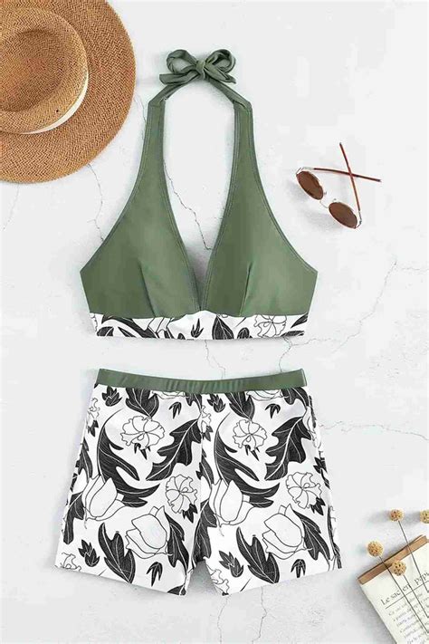 Angelsin Baskılı Deniz Şortlu Bikini Takım Çıkartılabilir Kaplı Çok Renkli Bikini Takımı Angelsin