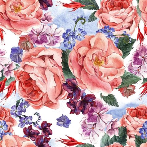 Vintage Watercolor Floral Seamless Pattern Stock Illustrations