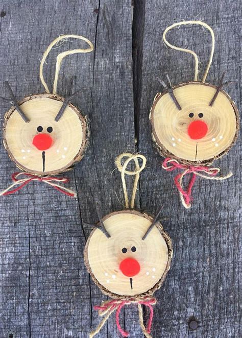 Rustic Wooden Reindeer Ornaments Log Slice Rudolph Wooden Reindeer