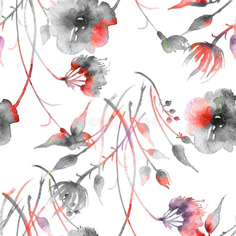 Watercolor Poppy Watercolor Vintage Seamless Pattern With Drawing