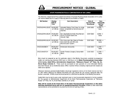 Tenders Procurement Of Sri Lanka Air Lines