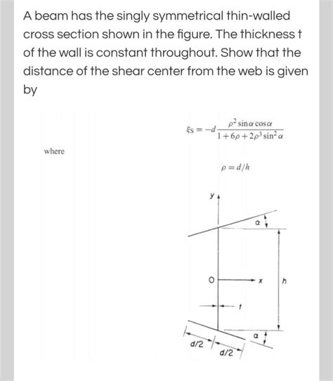 Solved A Beam Has The Singly Symmetrical Thin Walled Cross Chegg