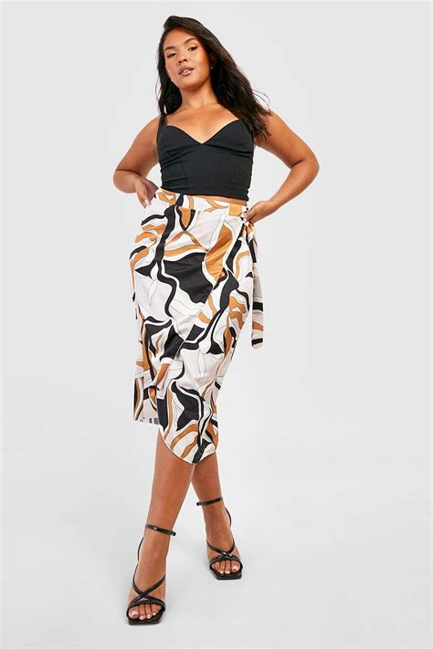 Womens Plus Abstract Printed Satin Slip Skirt Boohoo Uk