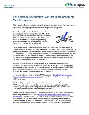 Fillable Online Pya Releases Model Patient Consent Form For Chronic Fax