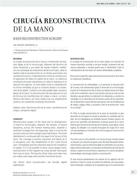 PDF CIRUGÍA RECONSTRUCTIVA DE LA MANO CLC En el contexto de una