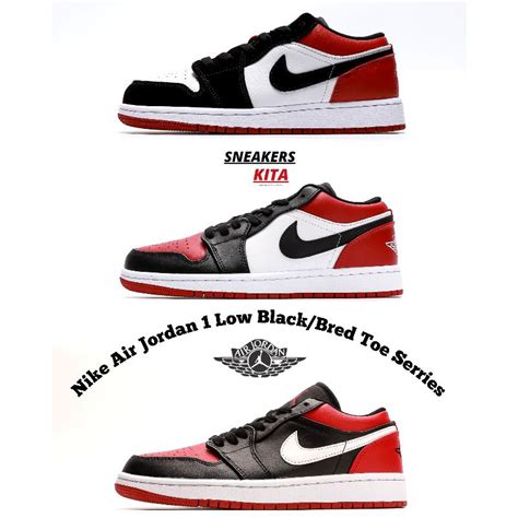 Jual Sepatu Nike Air Jordan 1 Low Black Bred Toe Serries Bnib 100 Authentic Shopee Indonesia