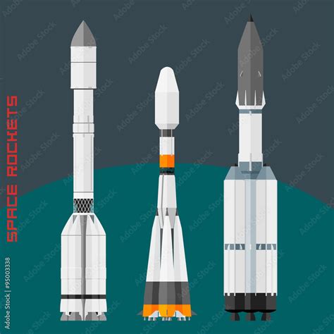 Russian space rockets set. Cargo rocket Progress, universal new Soyuz ...