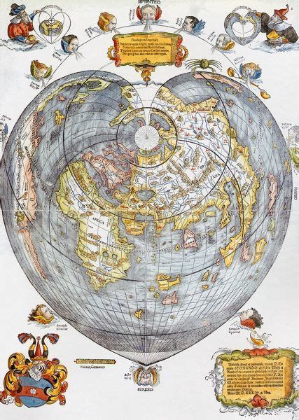 Prints Of APIAN WORLD MAP 1530 Heart Shaped Map Of The World With