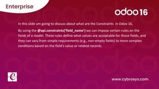 Model Constraints In Odoo Ppt