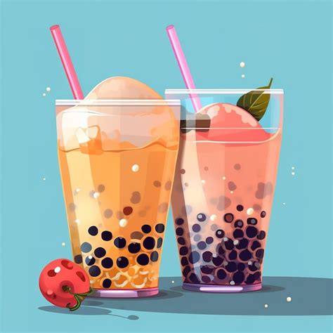 Premium AI Image | A drawing of bubble tea with a straw and bubble tea.