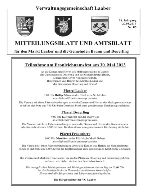 Fillable Online MITTEILUNGSBLATT UND AMTSBLATT Gemeinde Brunn Fax