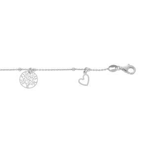 Bracelet en argent rhodié chaîne avec fines boules et pampilles coeurs