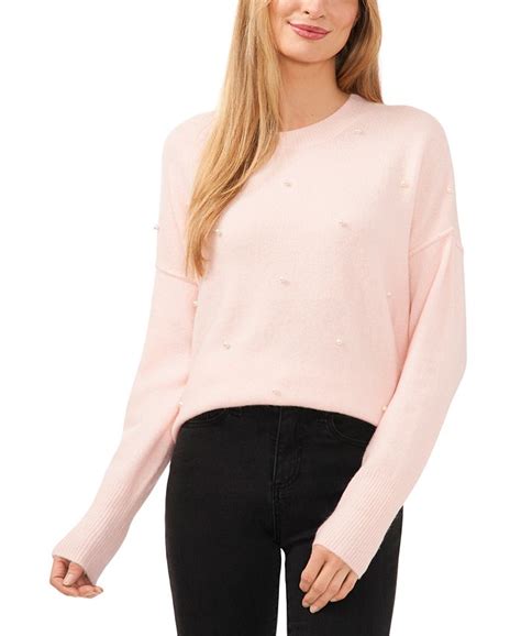 Cece Womens Long Sleeve Imitation Pearl Embellished Sweater Macys