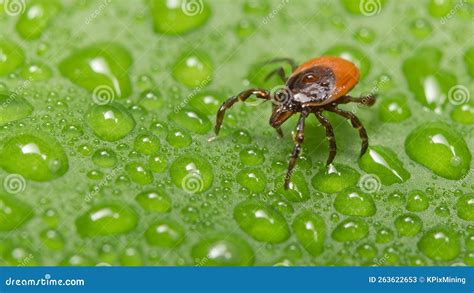 Closeup Of Parasitic Castor Bean Tick On Wet Natural Leaf Ixodes