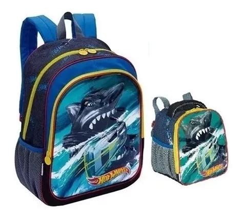 Mochila G Hot Wheels 19x Costas Sestini Tubarão 3d Lancheira Parcelamento sem juros