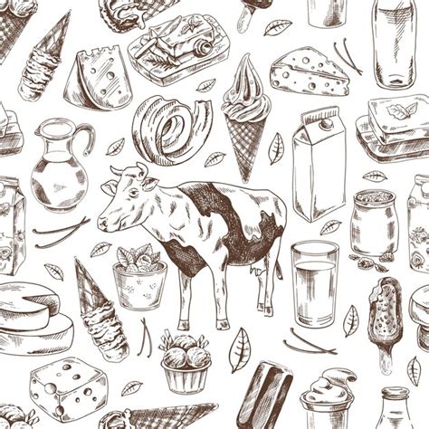 Premium Vector Seamless Pattern Of Hand Drawn Dairy Produce In Sketch