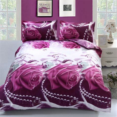 Elegant Pearl Rose 3d Printed Duvet Cover 4pcs Bedding Set Purple Full In Bedding Sets