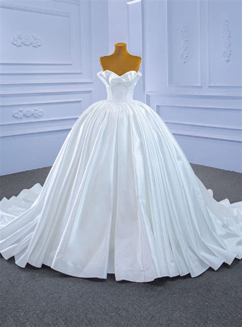 Simple White Satin Sweetheart Corset Wedding Dress With Bow