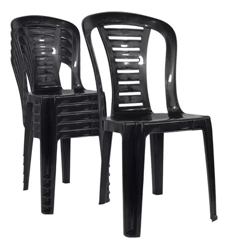 Silla Plástica X 6 Apilable Reforzada Reina Negro Quality Ct Cuotas