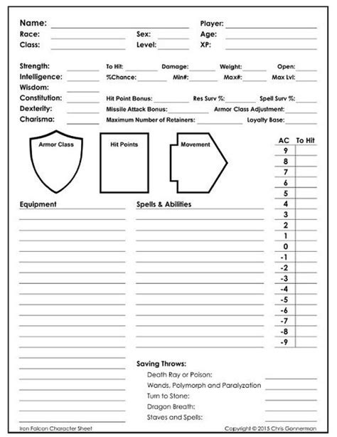 Iron Falcon Character Sheet RPG Item RPGGeek