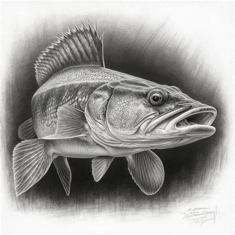 Pencil Drawing Of A Walleye Digital Print Of A Walleye Fish Etsy