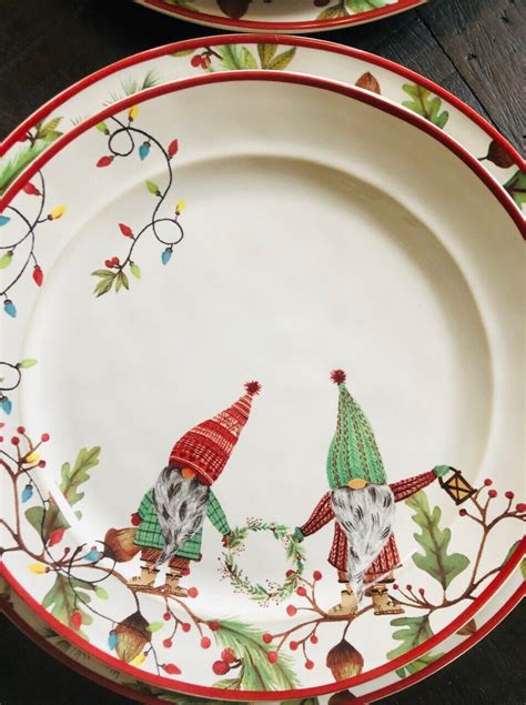 Pottery Barn Forest Gnome Pinecone Dinner Plates And Salad Plates Pc