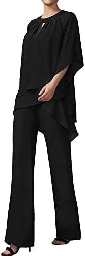 Zongqiven Women S Elegant Chiffon Pantsuits Pieces Half Sleeve Crew